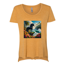 Load image into Gallery viewer, Tropical Black Stallion Horse Scoop Neck T Shirts
