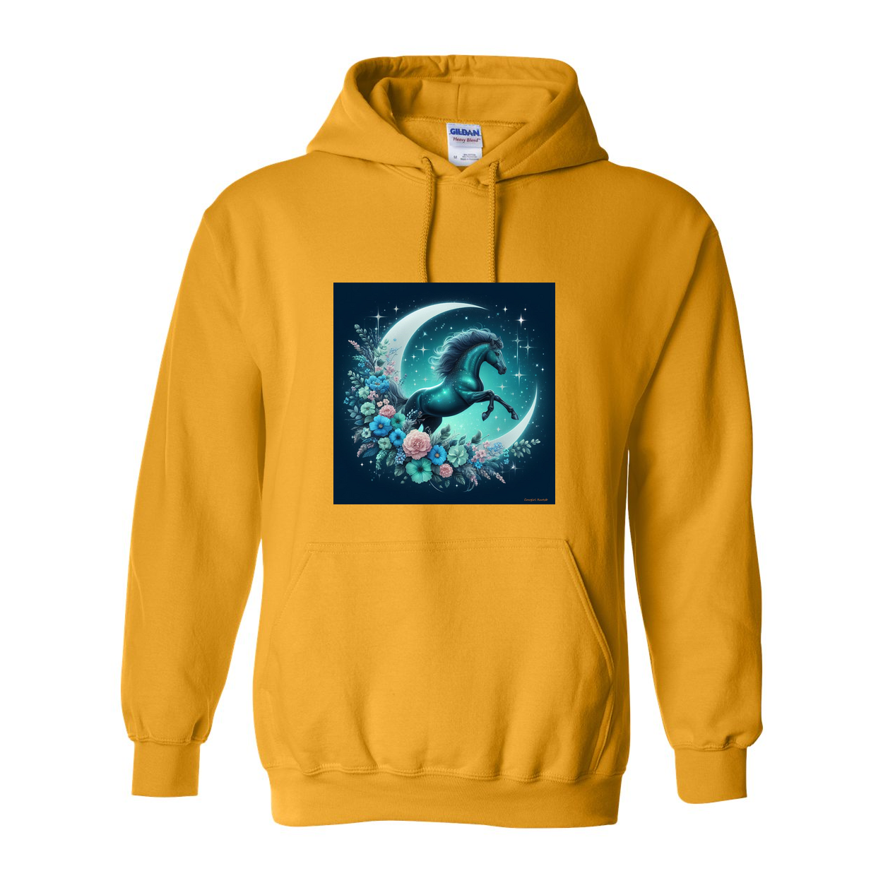 Moon Flowers Turquoise Horse Pull Over Front Pocket Hoodies