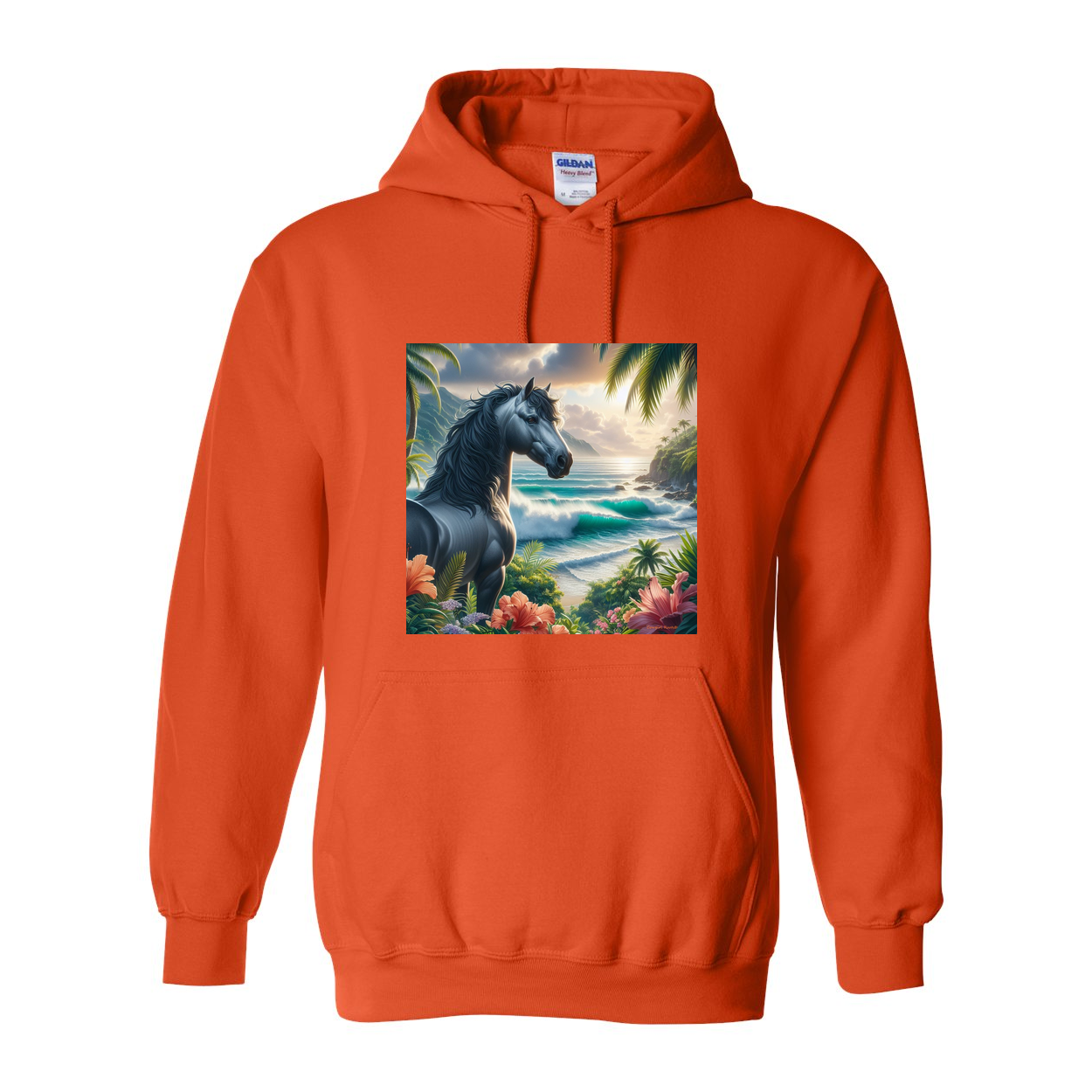 Tropical Grey Stallion Horse Pull Over Front Pocket Hoodies