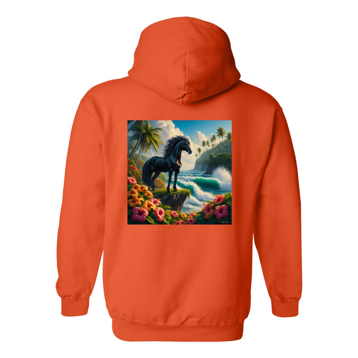 Tropical Black Stallion Design on Back Front Pocket Hoodies