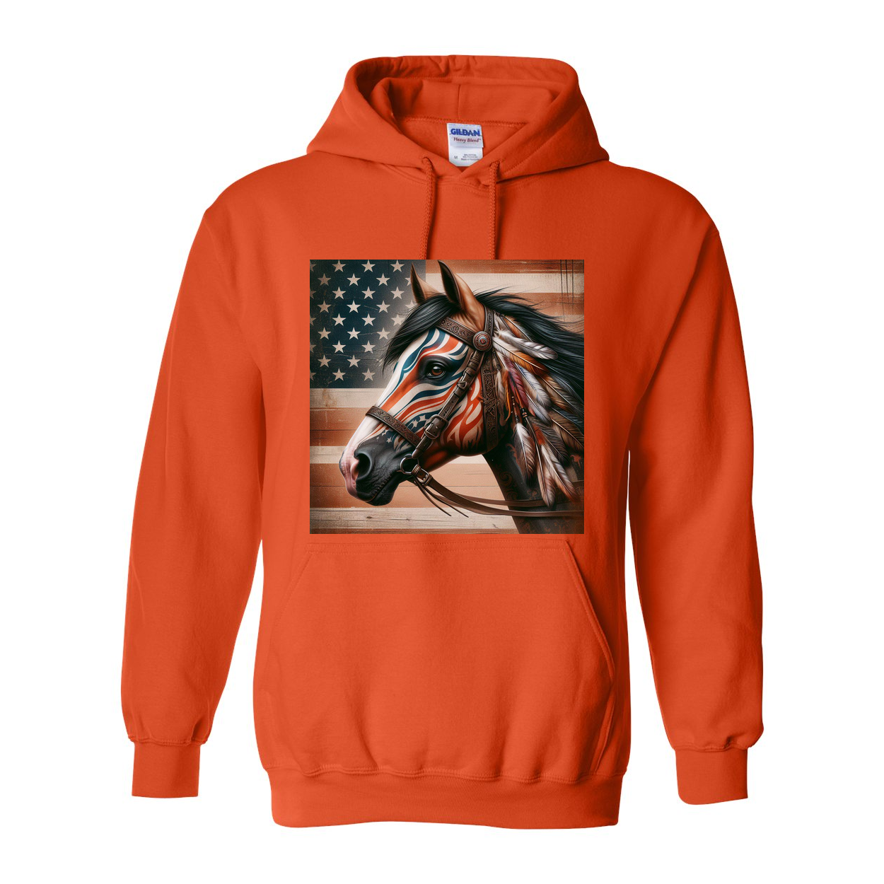 Freedom Horse American Flag Hoodie Pull Over Front Pocket Hoodies