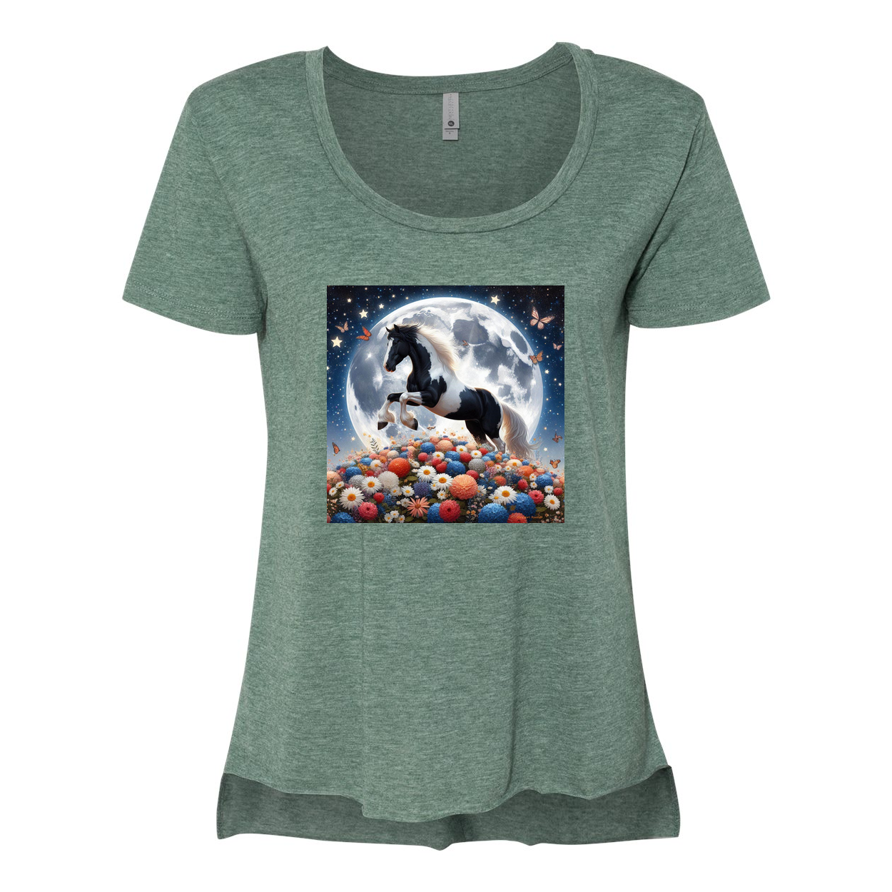 Spring Moon Horse Scoop Neck T Shirts