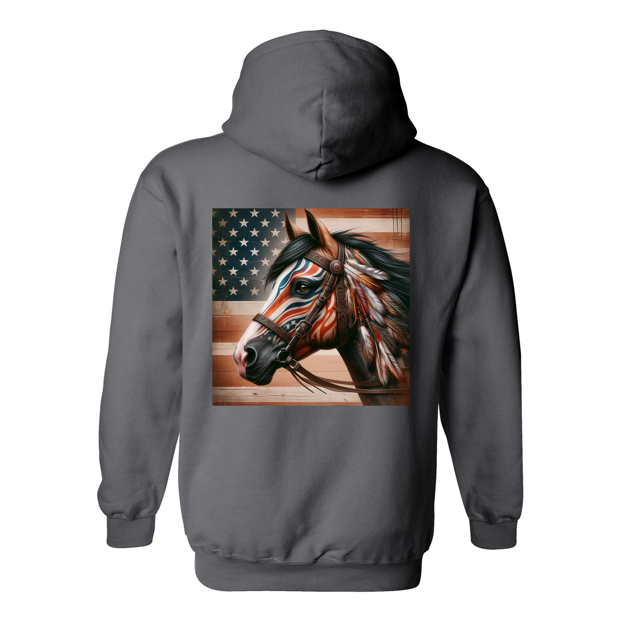 Freedom Horse American Flag Design on Back Front Pocket Hoodies