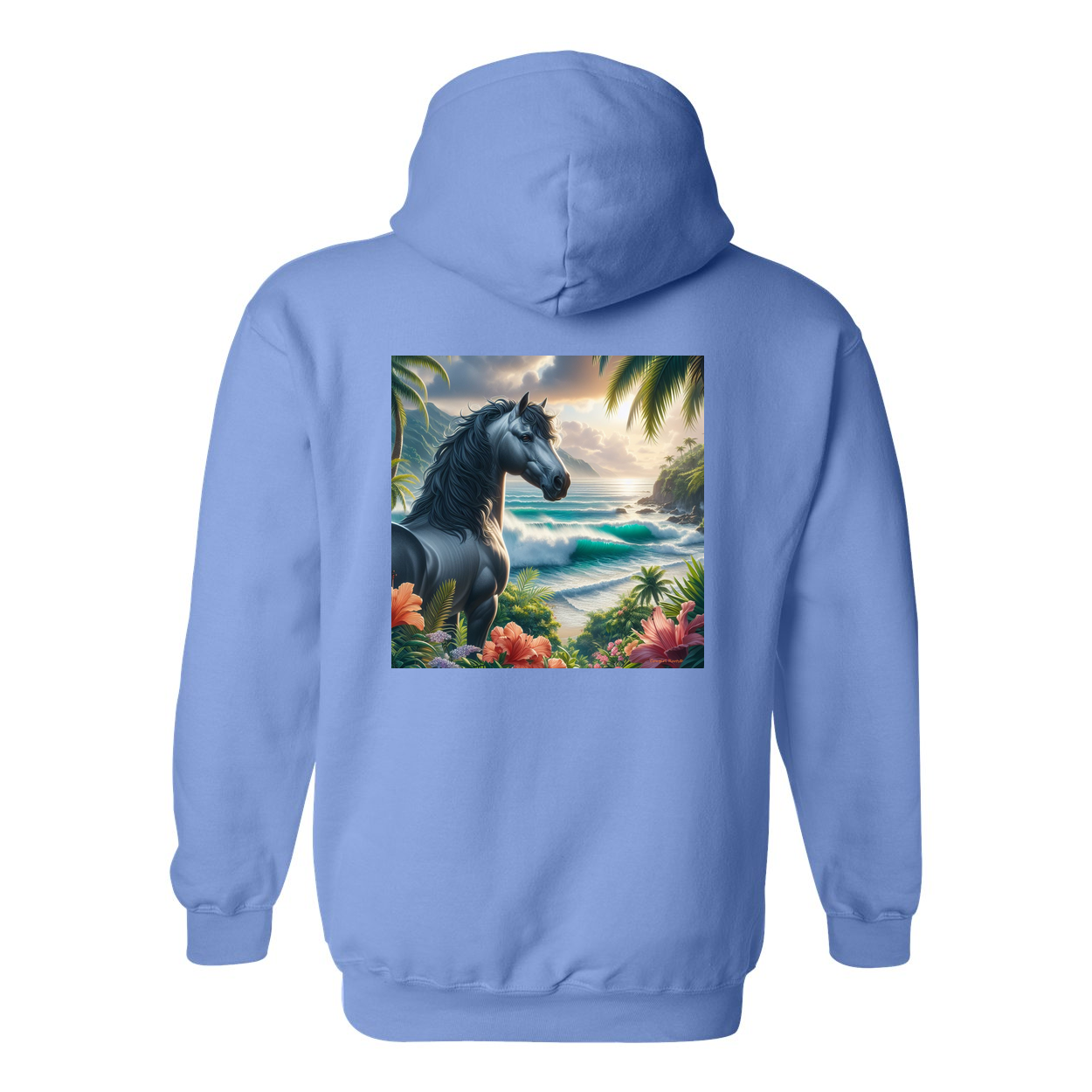 Tropical Grey Stallion Horse Design on Back Front Pocket Hoodies