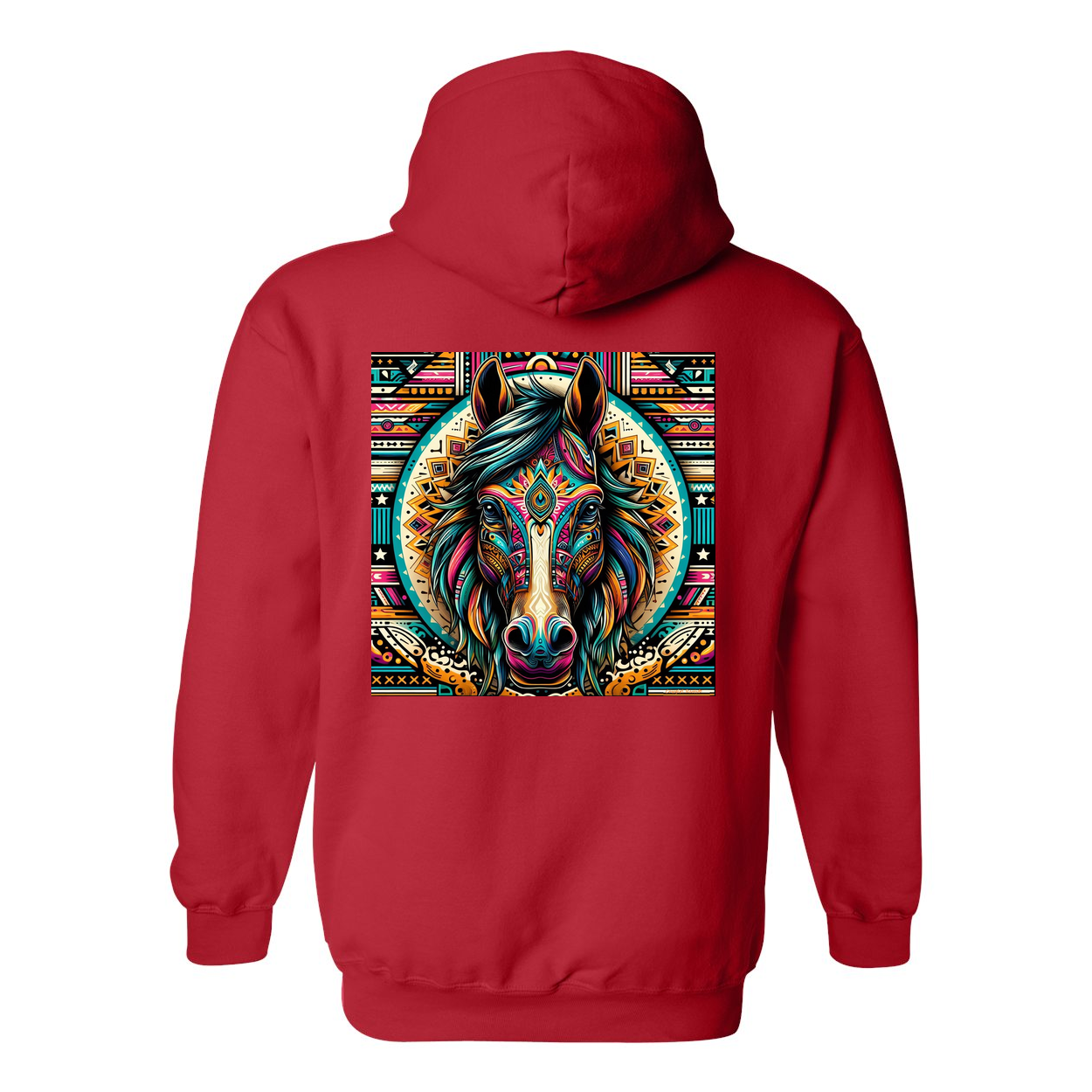 Tribal Horse Dusty Design on Back Front Pocket Hoodies