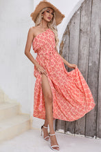 Load image into Gallery viewer, Fiery Red Boho Geometric Print One Shoulder Side Slit Maxi Dress
