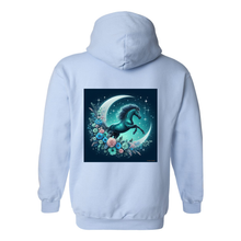 Load image into Gallery viewer, Moon Flowers Turquoise Horse Design on Back Front Pocket Hoodies
