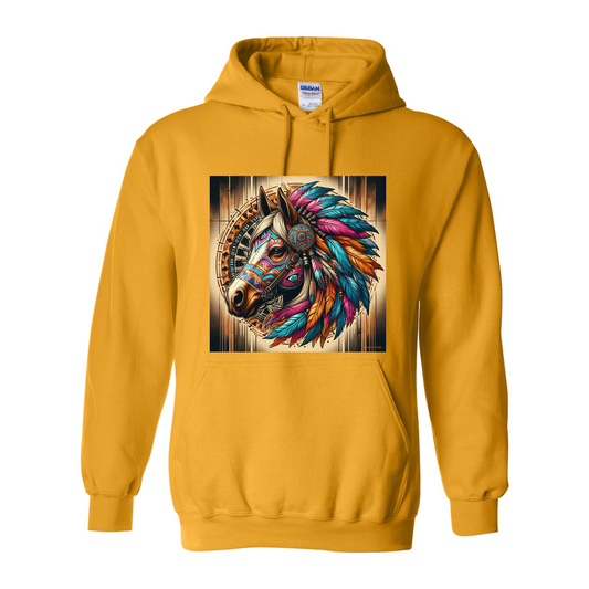 Tribal Horse Chief Pull Over Front Pocket Hoodies