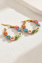 Load image into Gallery viewer, Pink Colorful Flower Hoop Earrings
