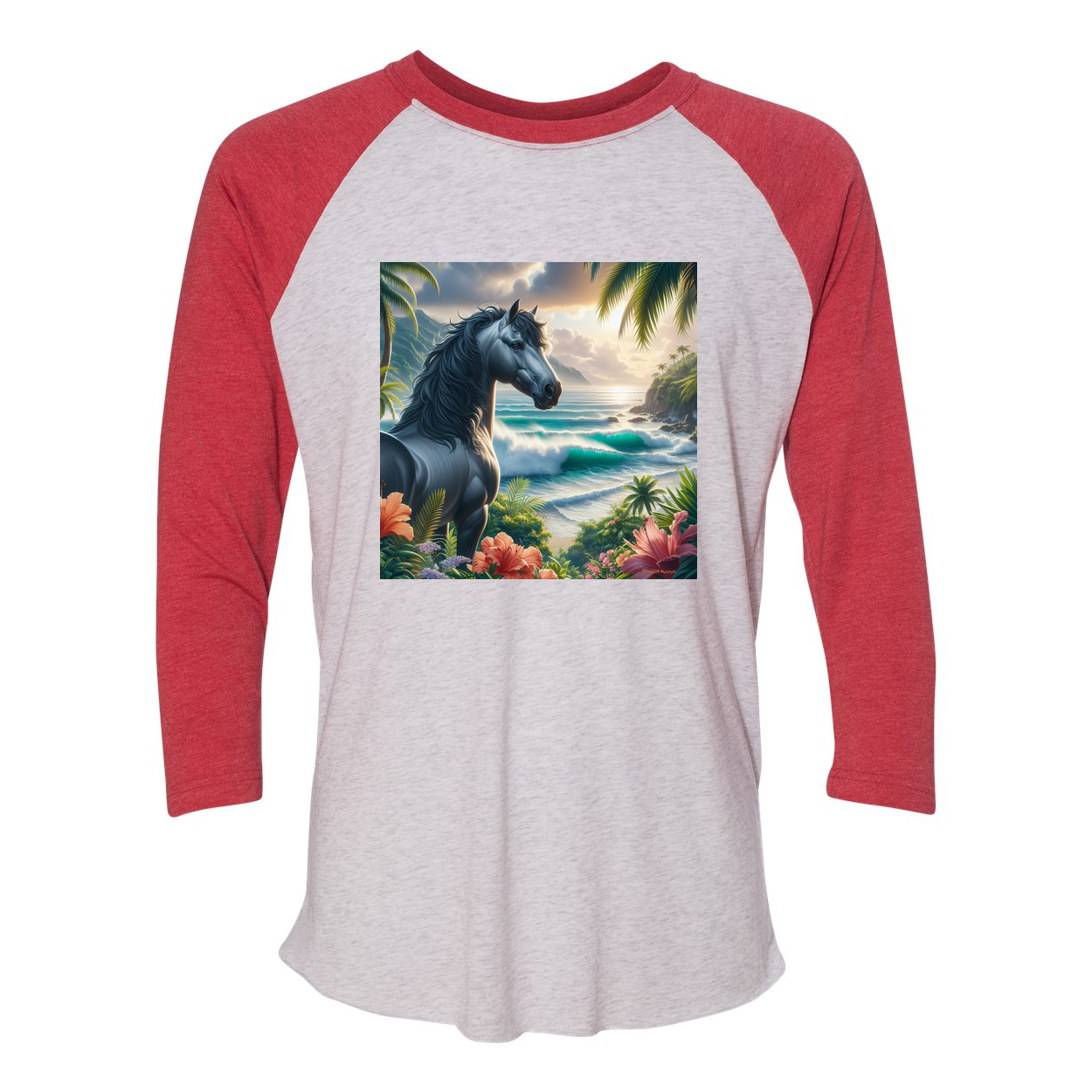 Tropical Grey Stallion Horse 3 4 Raglan T Shirts