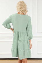 Load image into Gallery viewer, Green Floral Embroidery Tiered Ruffle Hem Dress
