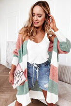 Load image into Gallery viewer, Green or Grey Color Block Stripe Open-Front Cardigan
