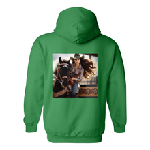 Load image into Gallery viewer, Rodeo Barrel Racer Design on Back Front Pocket Hoodies
