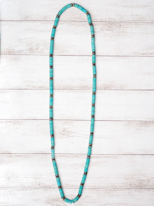 Put on Your Turquoise and Handle It Cowgirl Flat Turquoise and Shell Beads Necklace