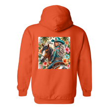 Load image into Gallery viewer, Aloha Cowboy Island Cowgirl Design on Back Front Pocket Hood
