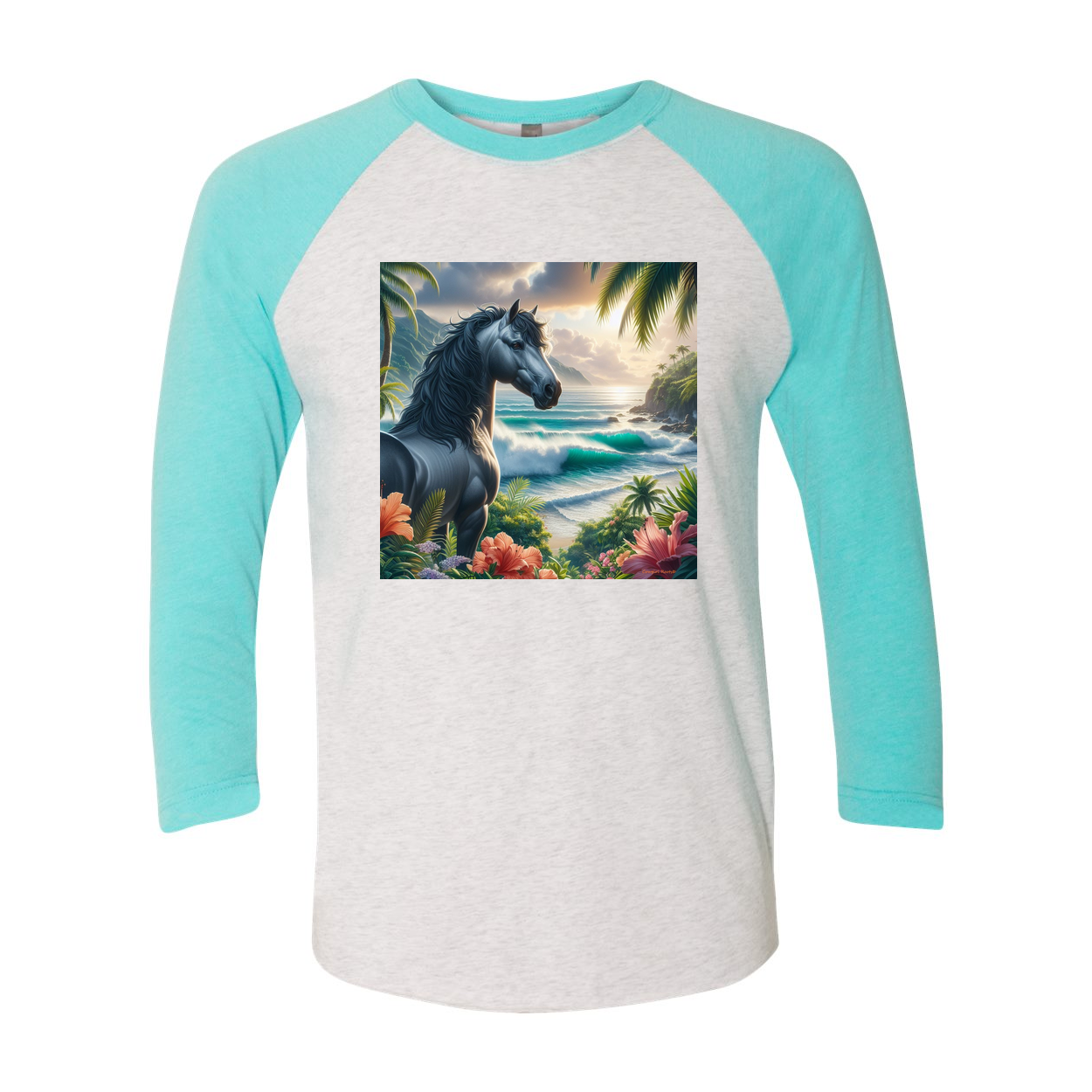 Tropical Grey Stallion Horse 3 4 Raglan T Shirts