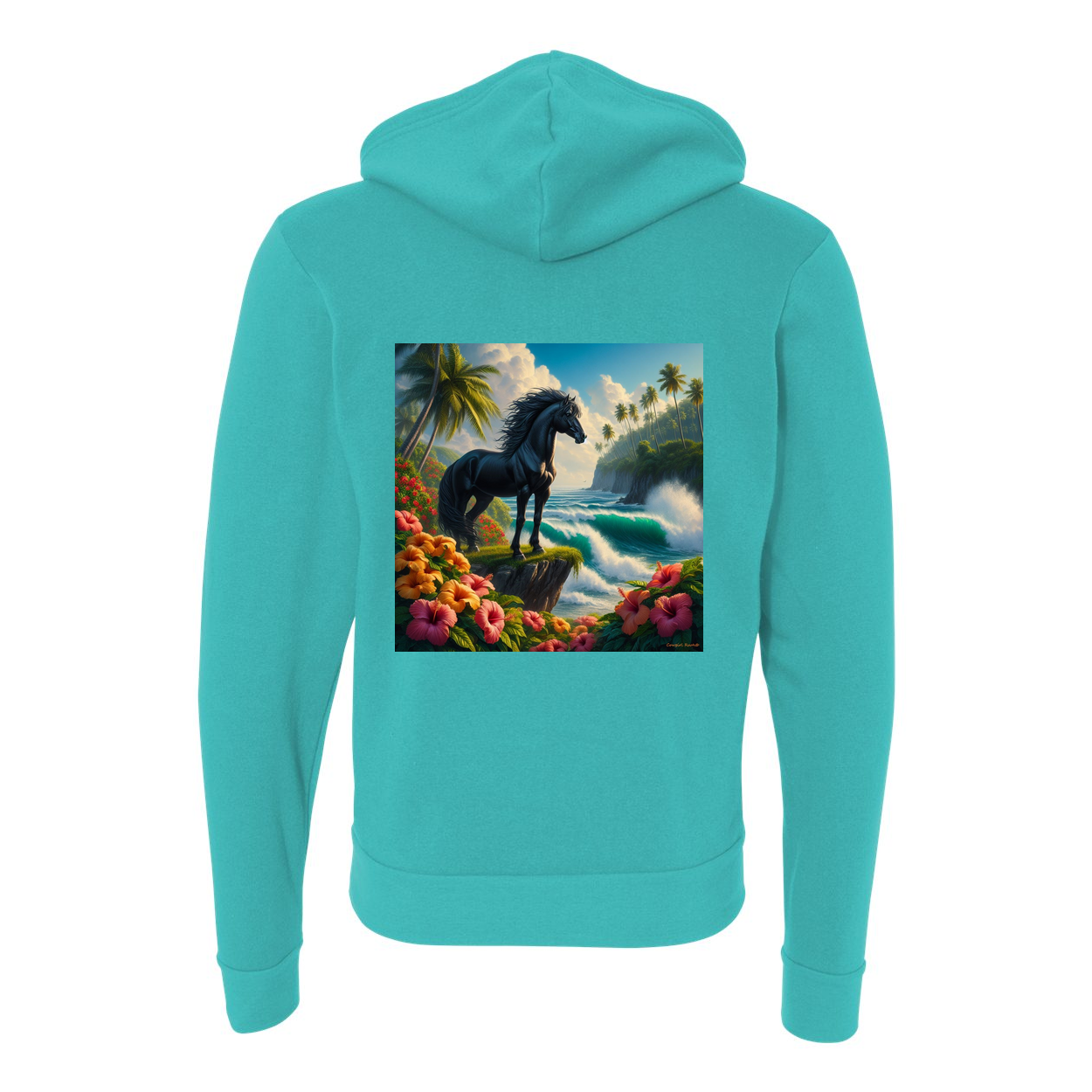 Tropical Black Stallion Horse Zip-Up Front Pocket Hooded Sweatshirts