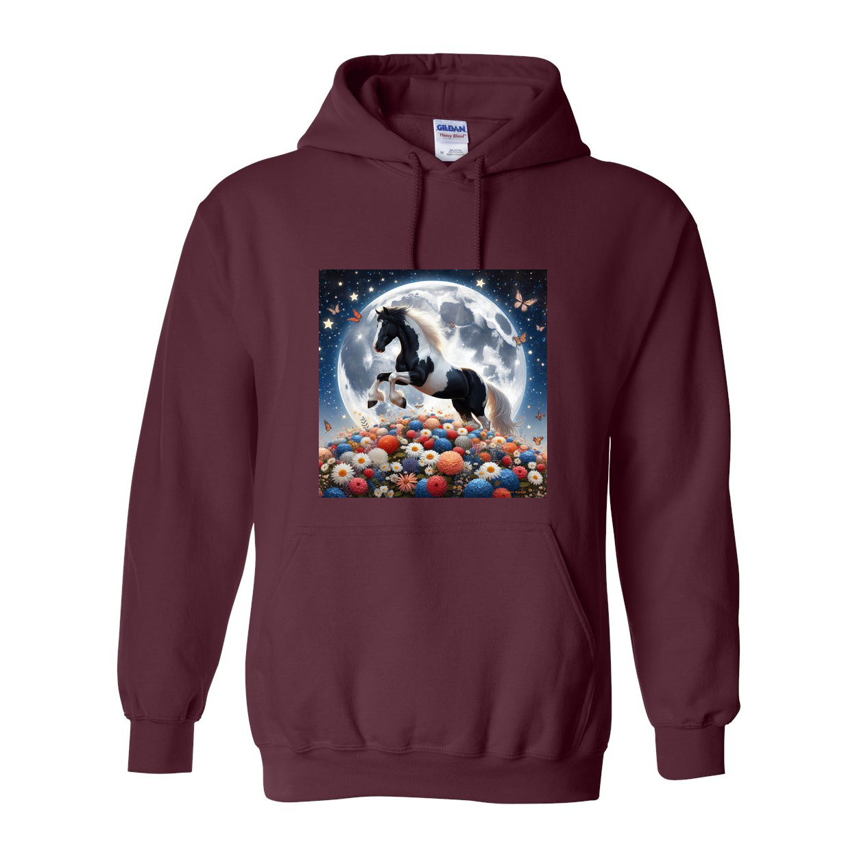 Spring Moon Horse Pull Over Front Pocket Hoodies