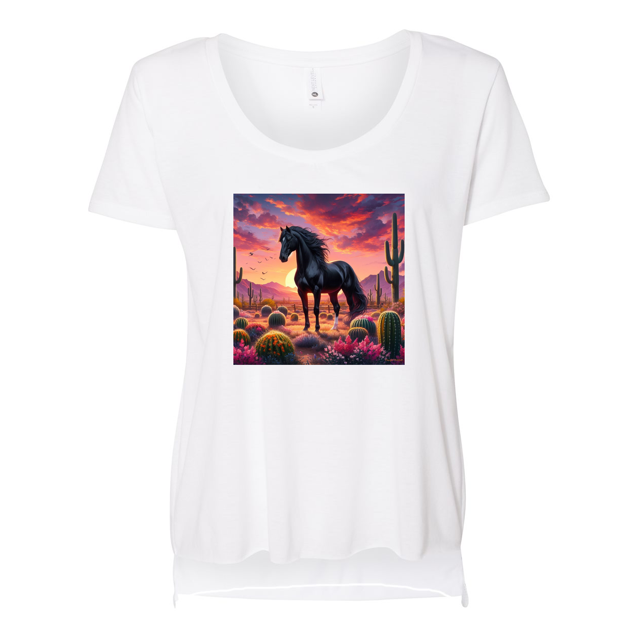 Black Stallion Desert Sunset Scoop Neck T Shirts