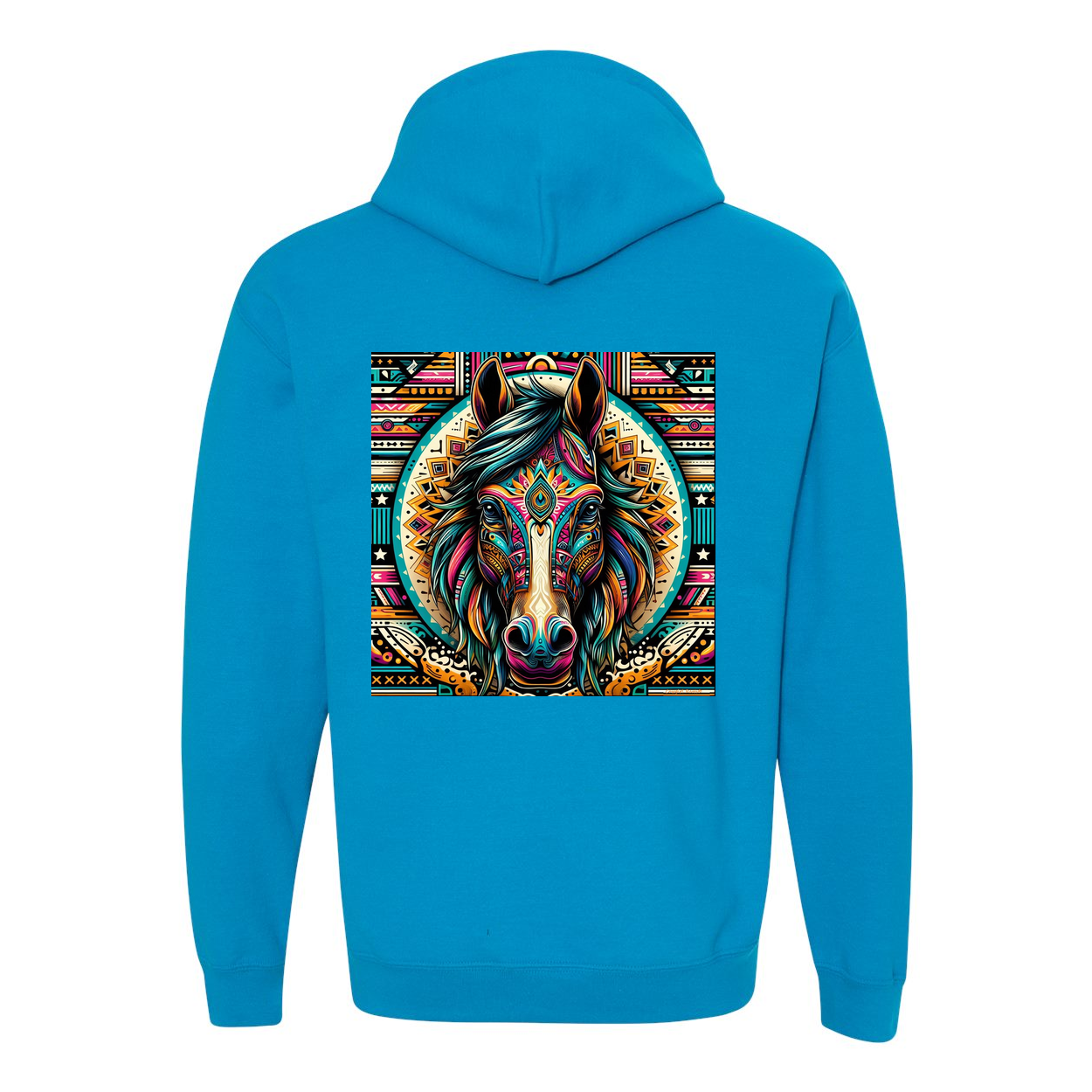 Tribal Horse Dusty Design on Back Front Pocket Hoodies