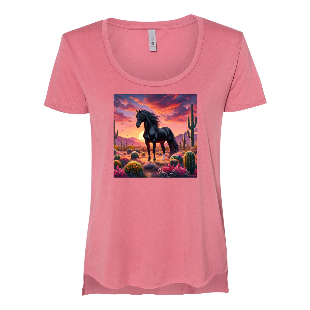 Black Stallion Desert Sunset Scoop Neck T Shirts