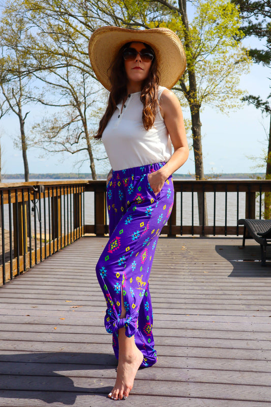 Bucking Purple Trixie Flowy Tied Hem Jogger Pants