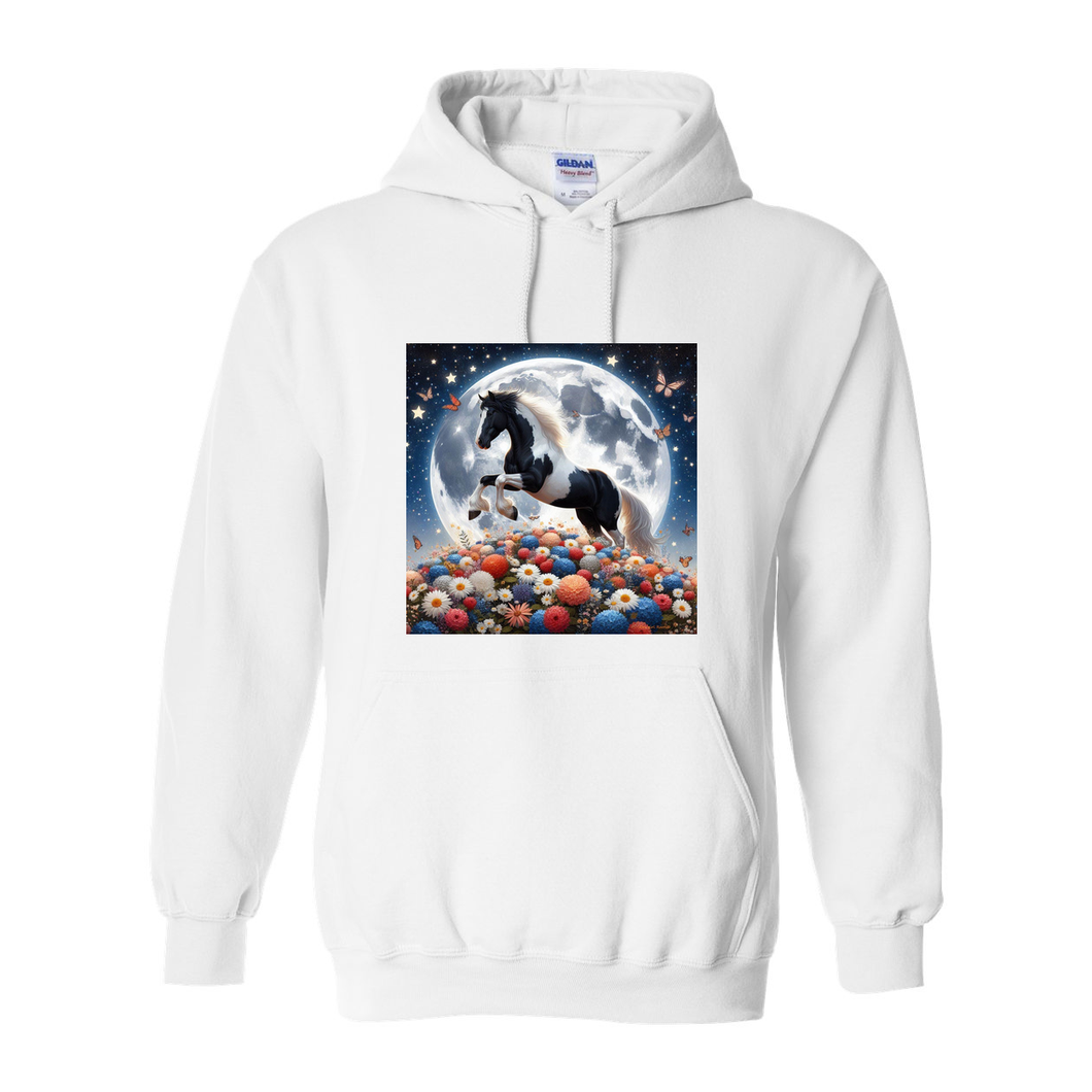 Spring Moon Horse Pull Over Front Pocket Hoodies