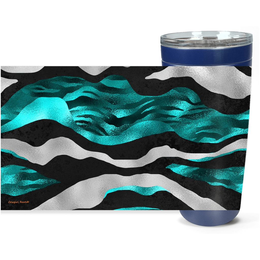 Cowgirl Roots™ Turquoise Metallic Zebra Tumbler 20oz Stainless Steel Insulated Hot and Cold Travel Mugs