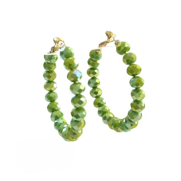 Green Crystal Bead Hoop Earrings