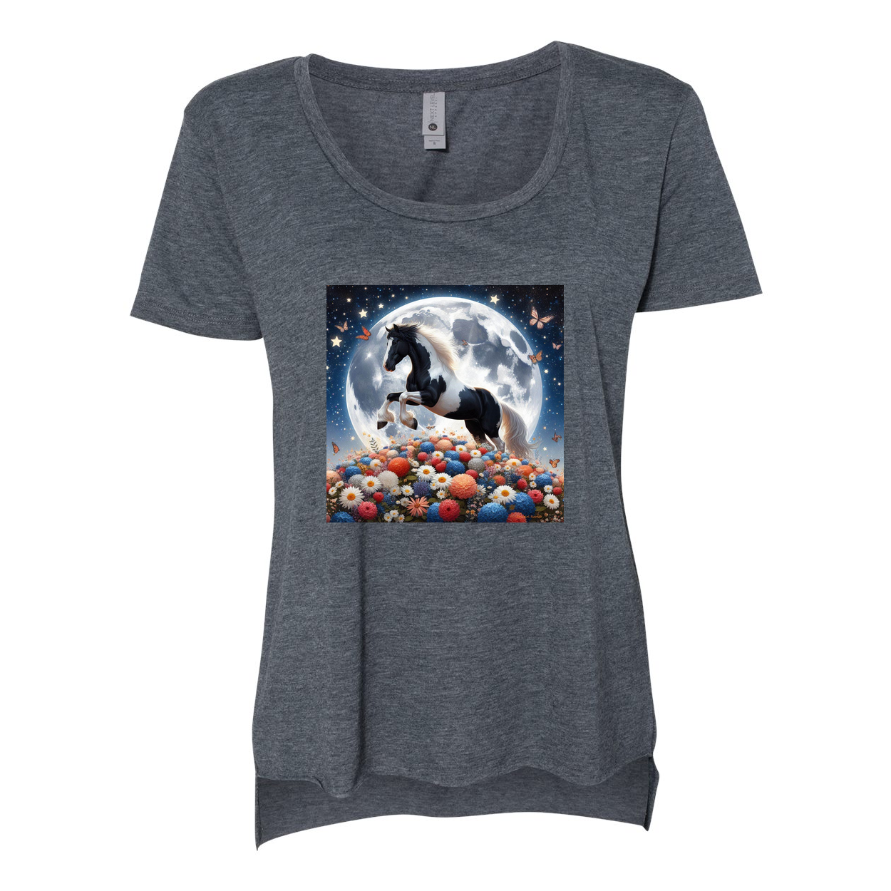 Spring Moon Horse Scoop Neck T Shirts