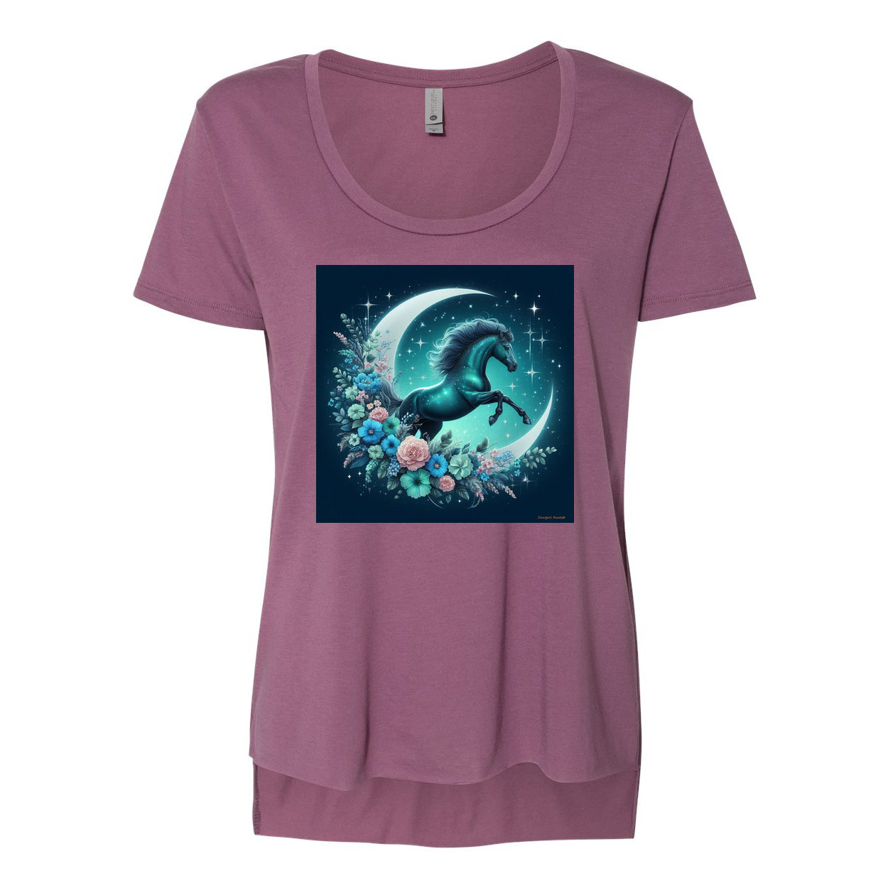 Moon Flowers Turquoise Horse Scoop Neck T Shirts