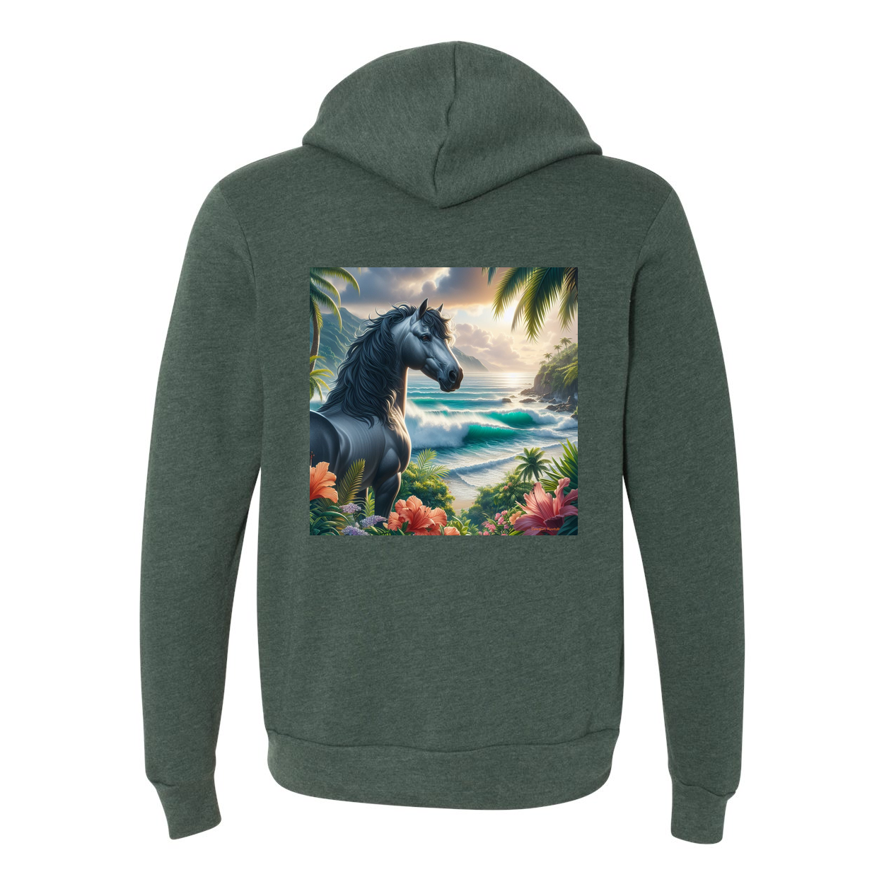 Tropical Grey Stallion Zip-Up Front Pocket Hooded Sweatshirts