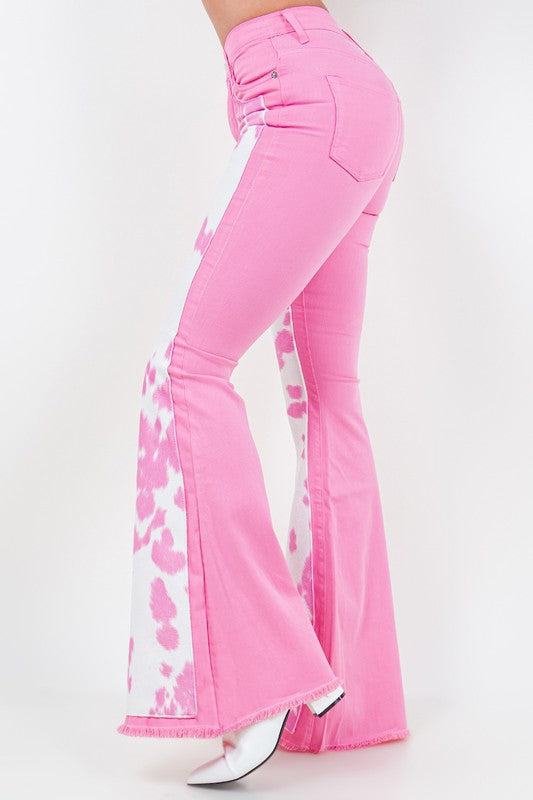 Rodeo Bell Bottom Cow Print Jean in Pink