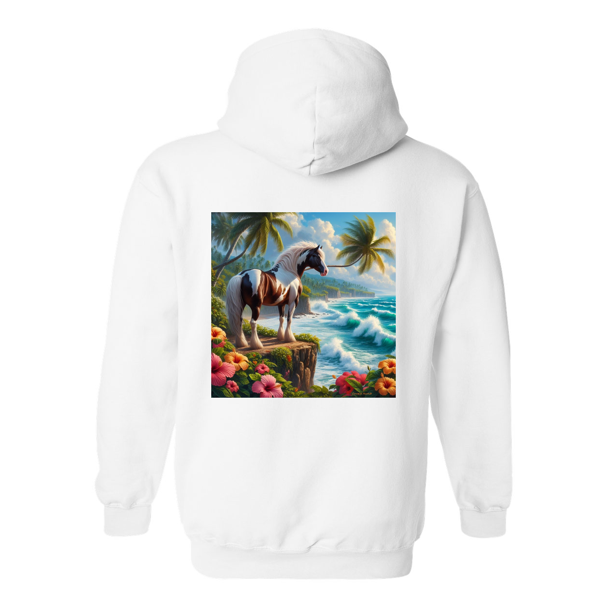 Tropical Red and White Paint Horse Design on Back Front Pocket Hoodies