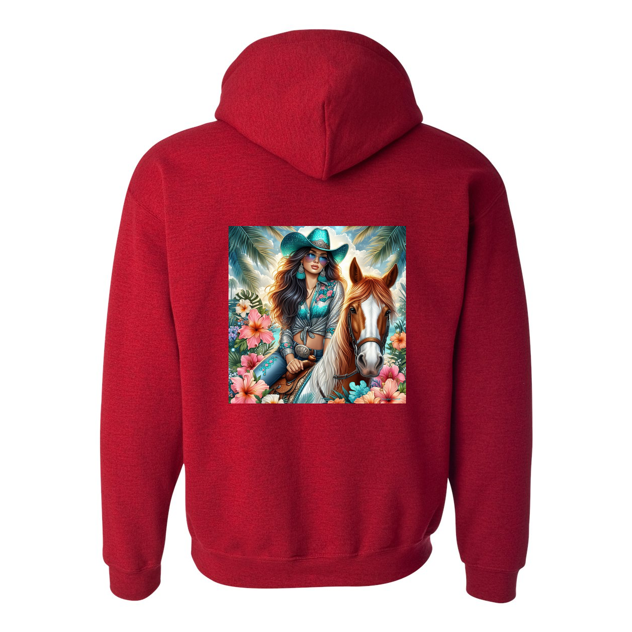 Cowgirl Tropics Design on Back Front Pocket Hoodies