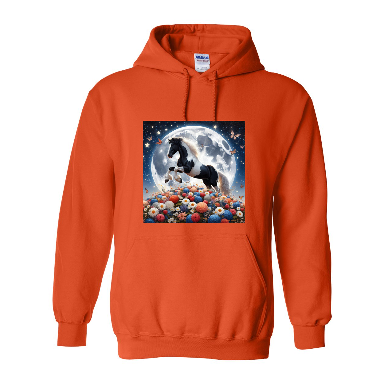 Spring Moon Horse Pull Over Front Pocket Hoodies