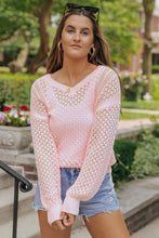 Load image into Gallery viewer, Pink Loose Pointelle Knit Ribbed V Neck Sweater

