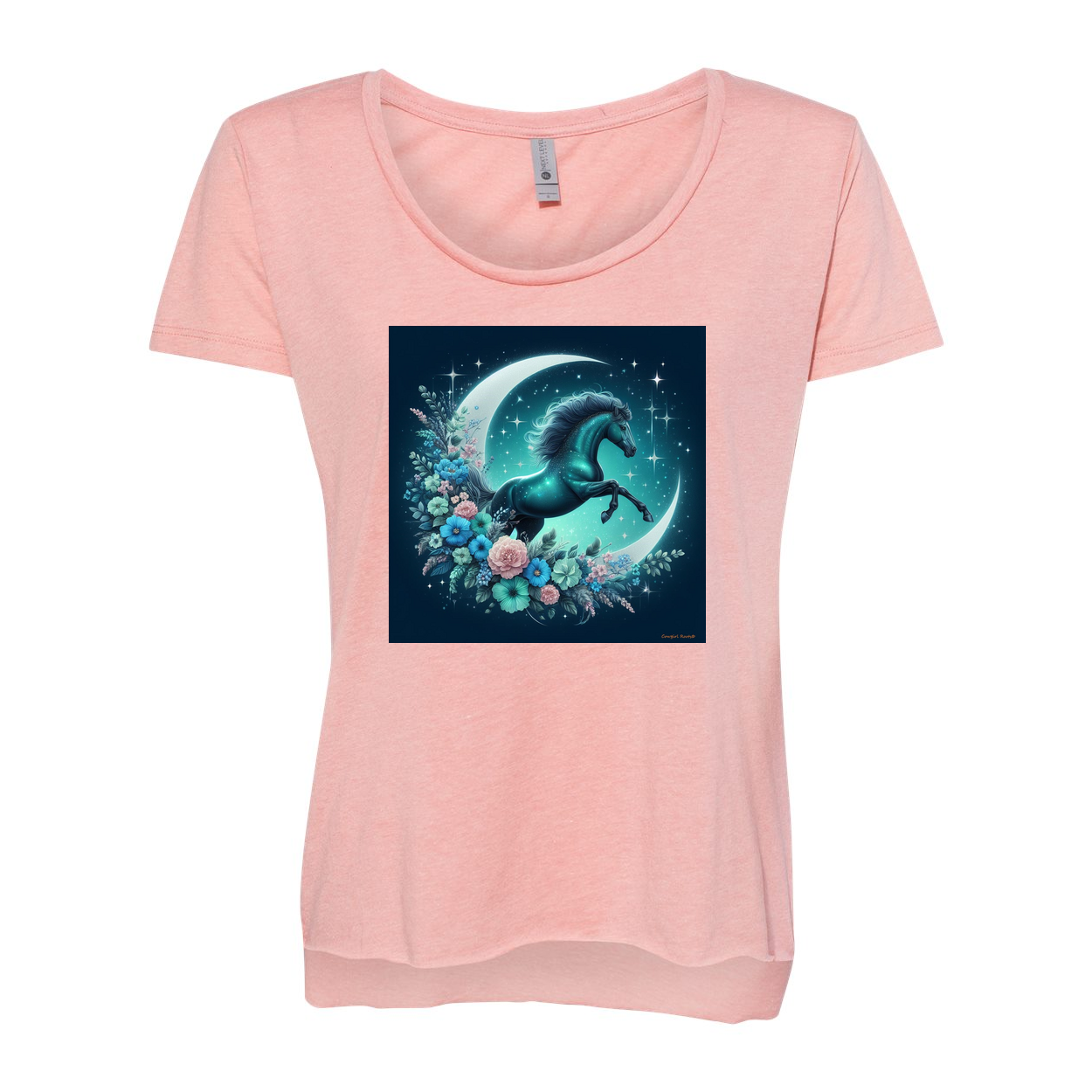 Moon Flowers Turquoise Horse Scoop Neck T Shirts