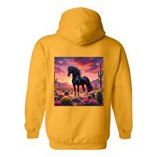 Load image into Gallery viewer, Black Stallion Desert Sunset Design on Back Front Pocket Hoodies
