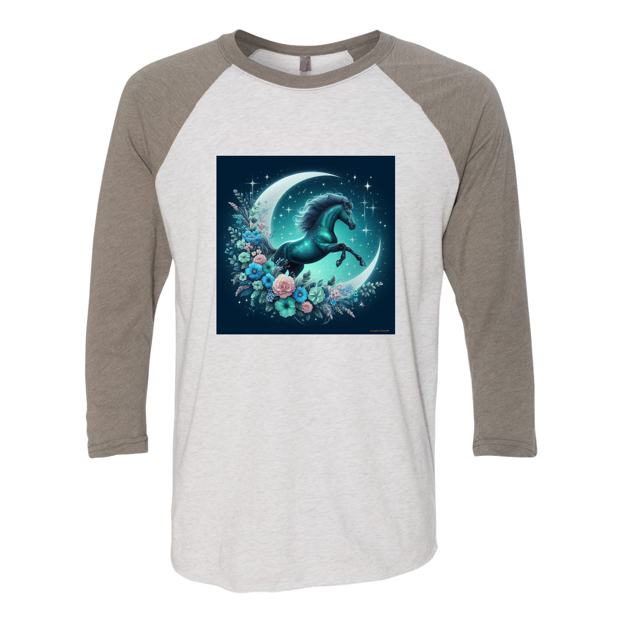 Moon Flowers Turquoise Horse 3 4 Sleeve Raglan T Shirts