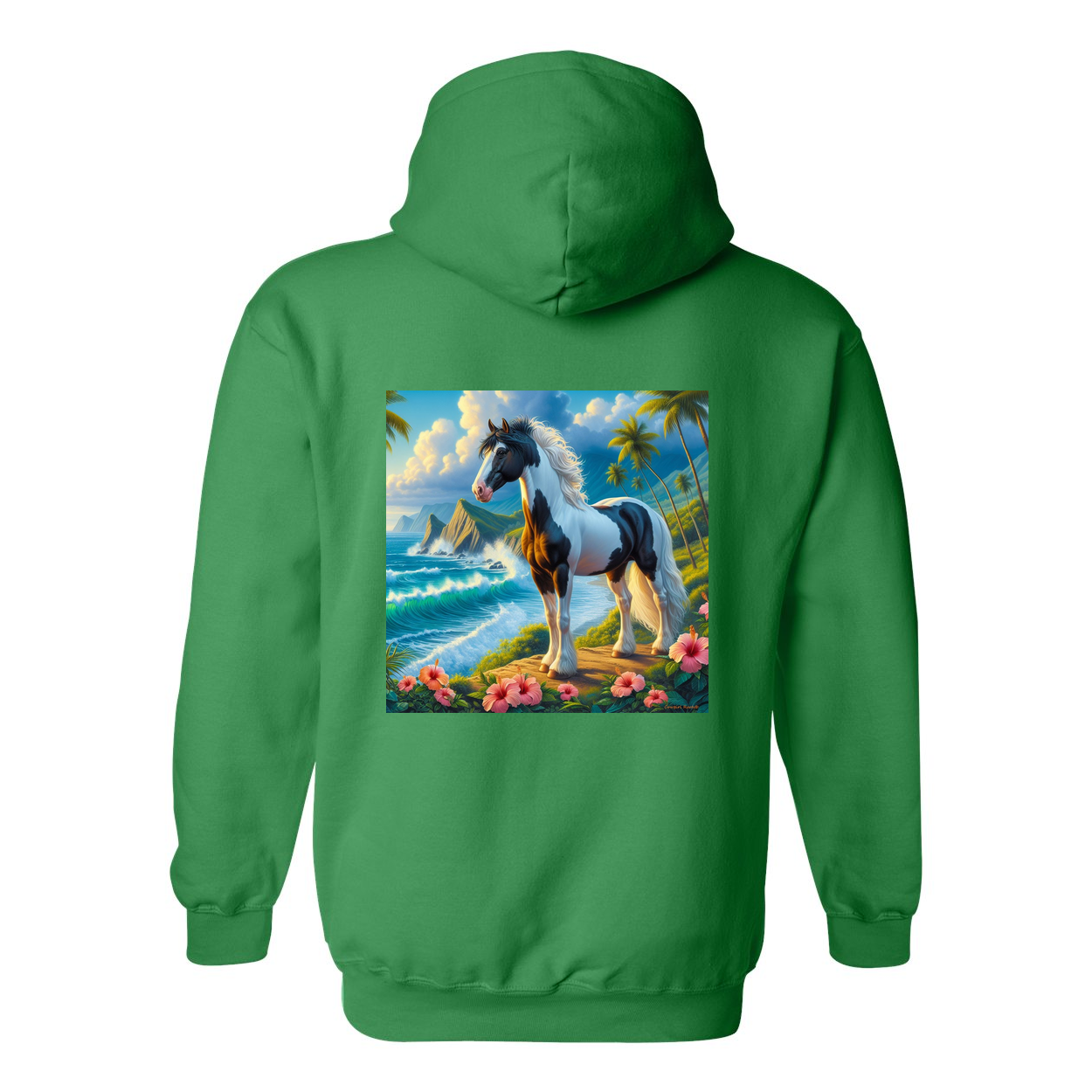 Tropical Black and White Horse Pull Over Front Pocket Hoodies