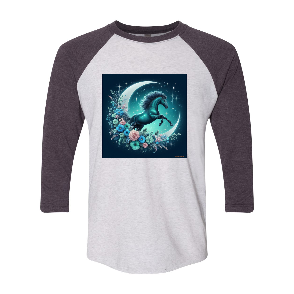 Moon Flowers Turquoise Horse 3 4 Sleeve Raglan T Shirts