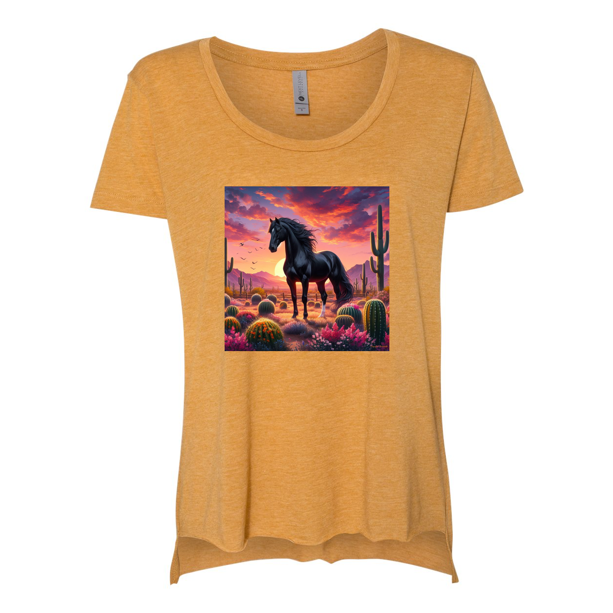 Black Stallion Desert Sunset Scoop Neck T Shirts