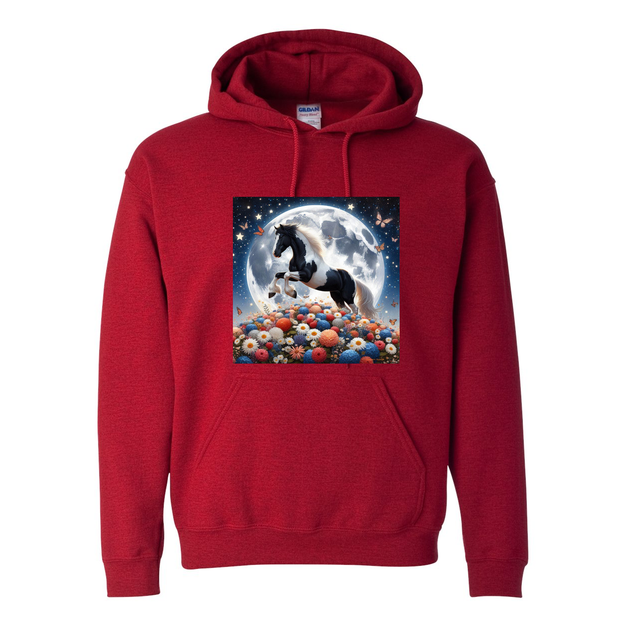 Spring Moon Horse Pull Over Front Pocket Hoodies