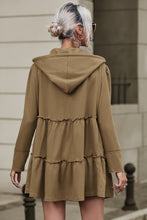 Load image into Gallery viewer, Khaki Tiered Ruffled Zip-Up Drawstring Hooded Jacket
