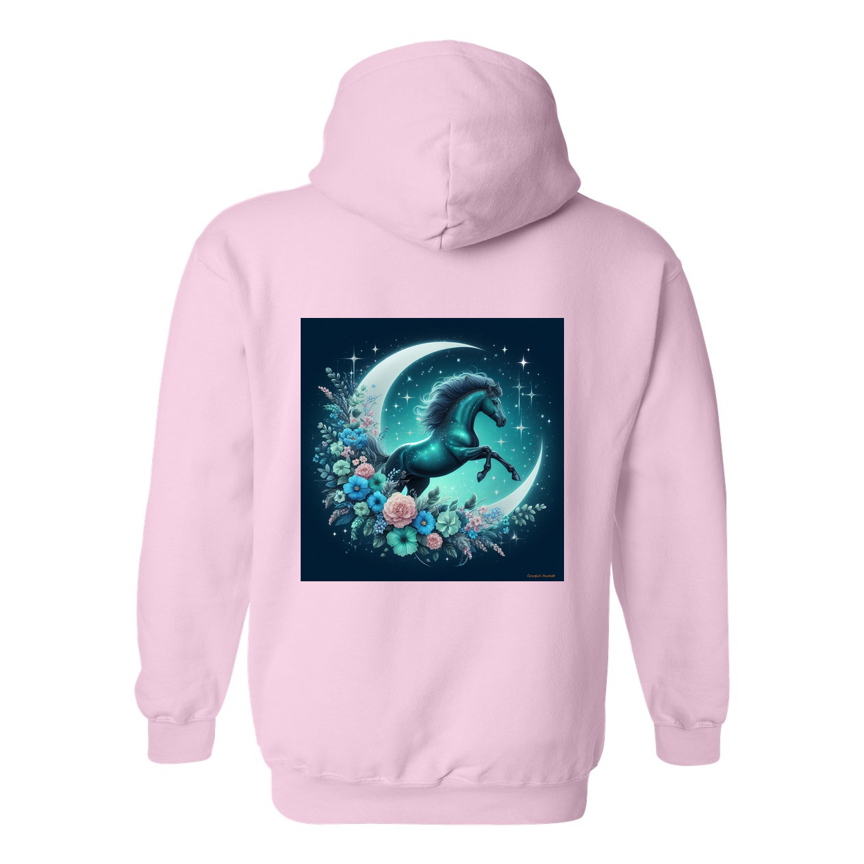 Moon Flowers Turquoise Horse Design on Back Front Pocket Hoodies