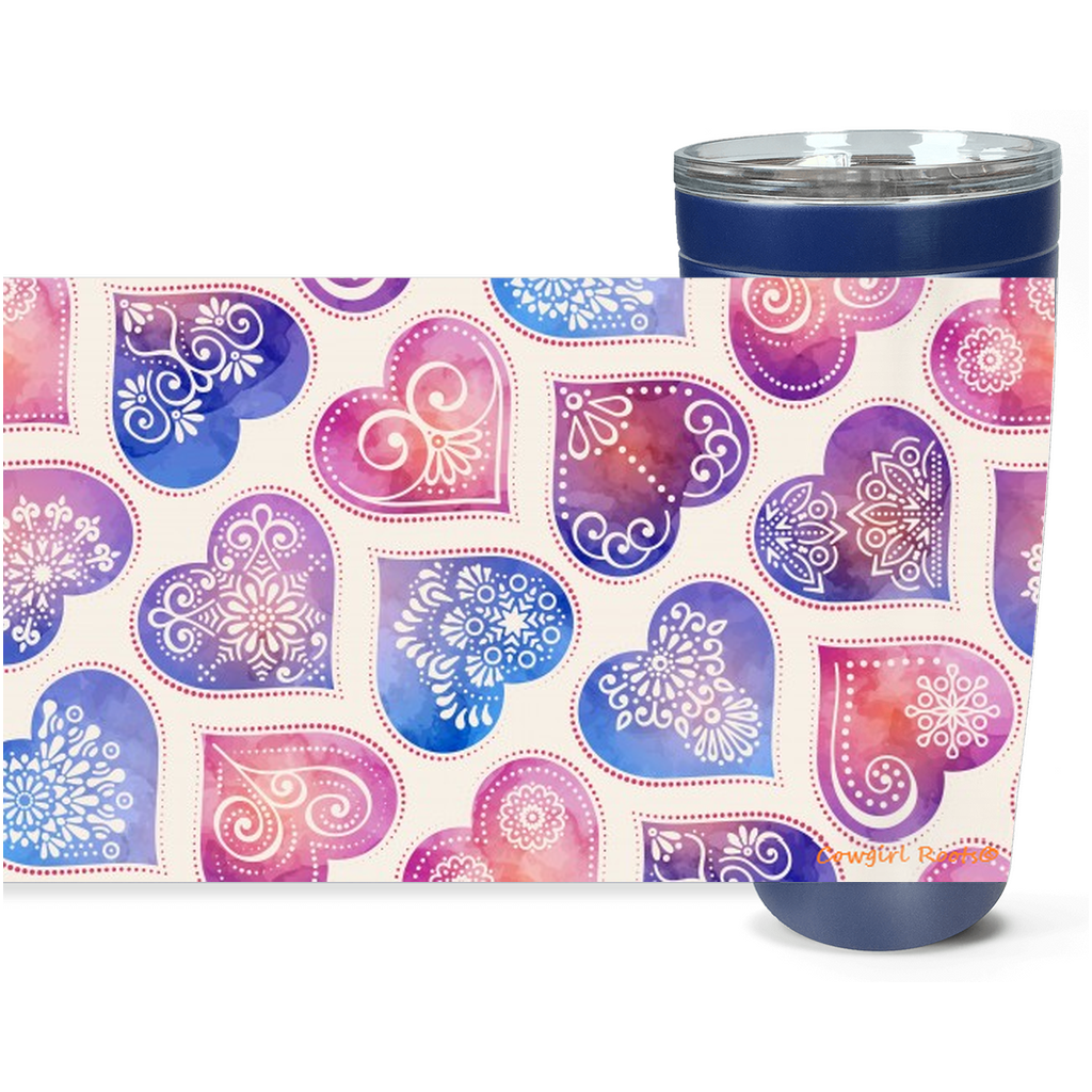 Cowgirl Roots™ Bohemian Hearts Tumbler 20oz Stainless Steel Insulated Hot and Cold Travel Mugs