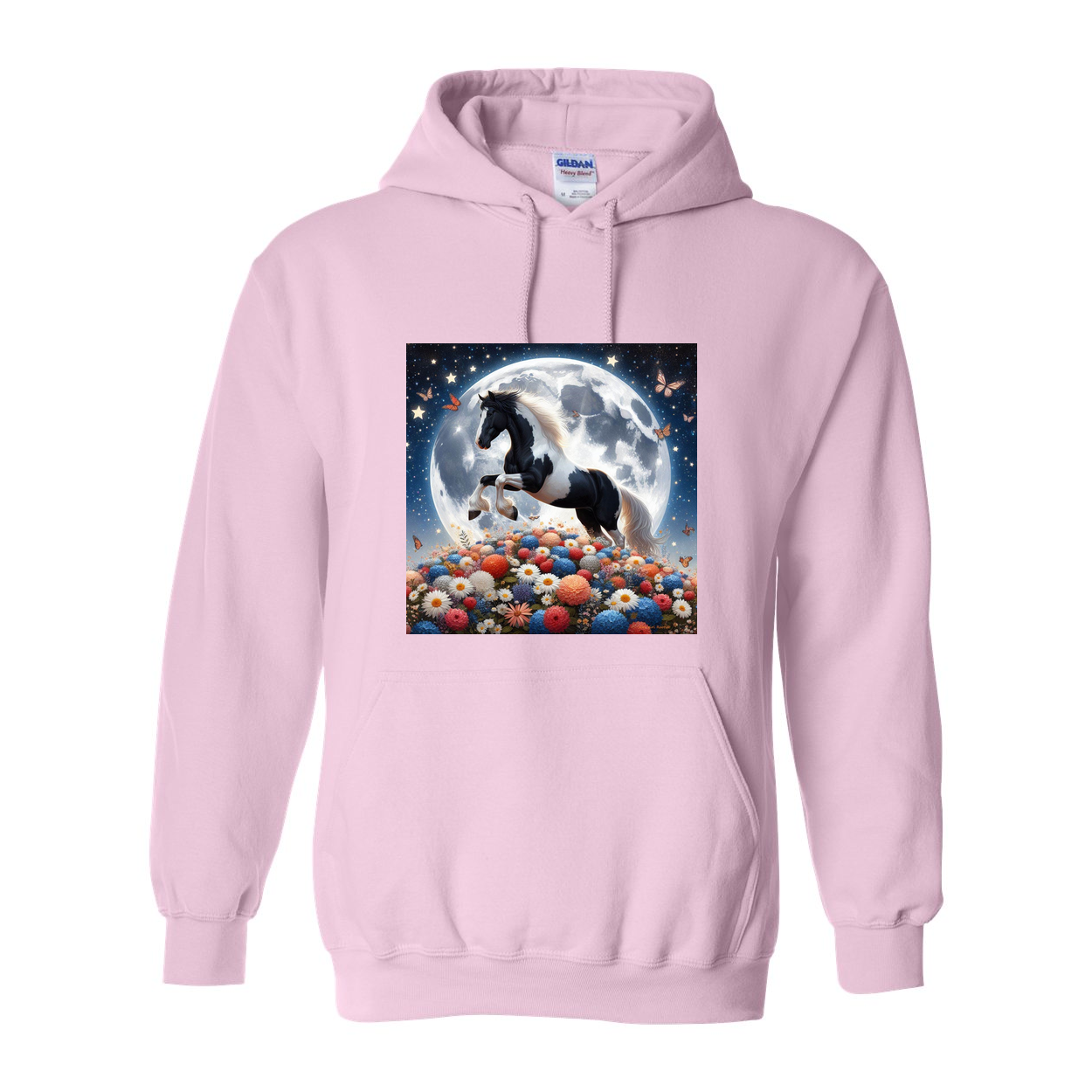 Spring Moon Horse Pull Over Front Pocket Hoodies