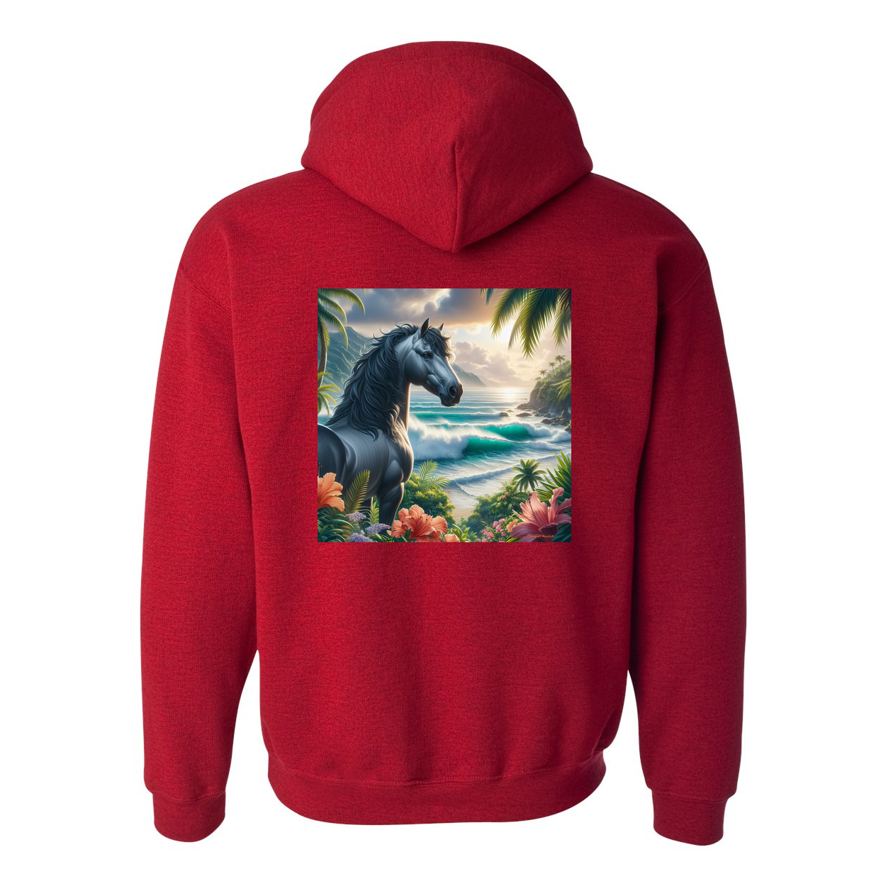 Tropical Grey Stallion Horse Design on Back Front Pocket Hoodies