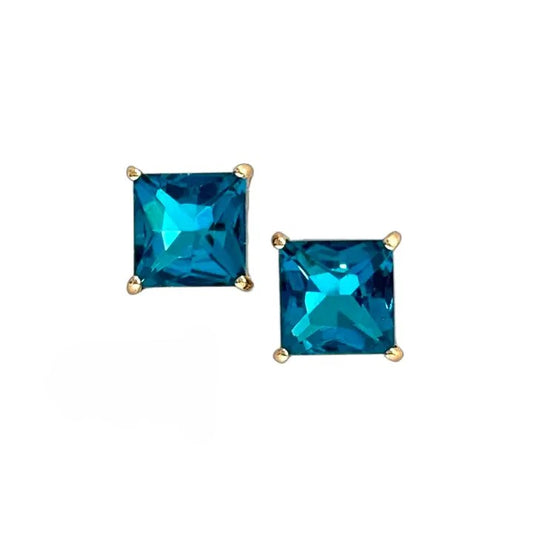 Square Crystal Post Earrings Choose Turquoise or Pink